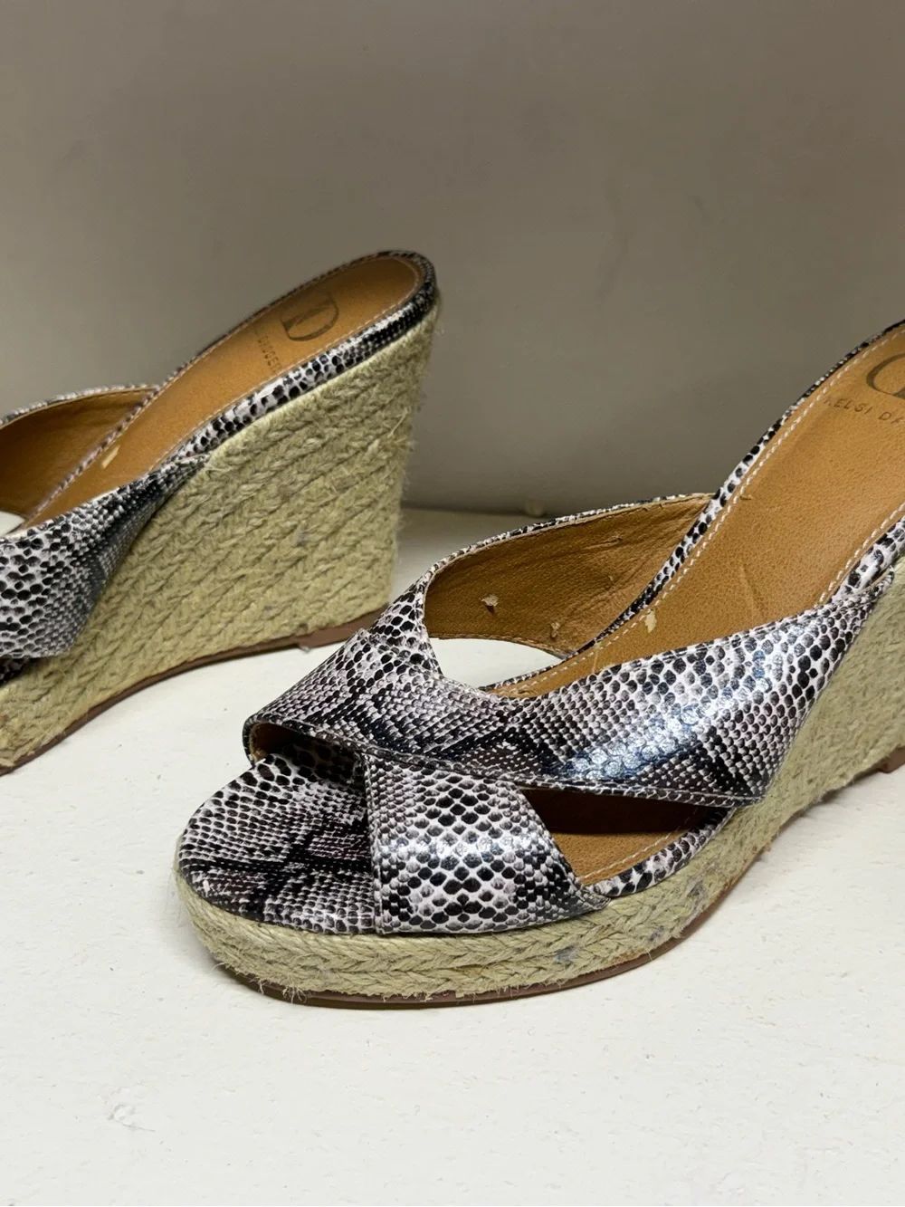 Kelsi Dagger Snake-Print Espadrille Wedges - Black & White